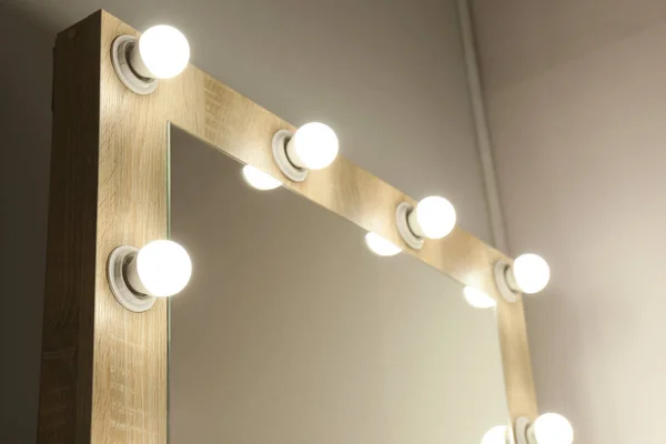 Mirror Light Bulbs White Wall Closeup Dressing Room — Stock Photo, Image