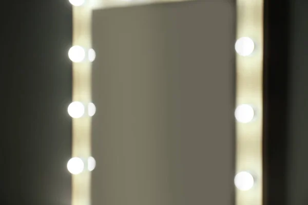 Blurred View Mirror Light Bulbs Grey Wall Closeup Dressing Room — Stock Photo, Image