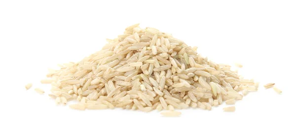 Pile Raw Unpolished Rice White Background — Stock Photo, Image