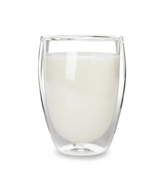 Glas Mit Frischer Milch Isoliert Auf Weiß — Stockfoto
