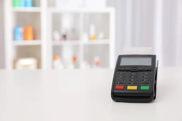 Payment Terminal Counter Pharmacy Space Text — Stock Photo, Image