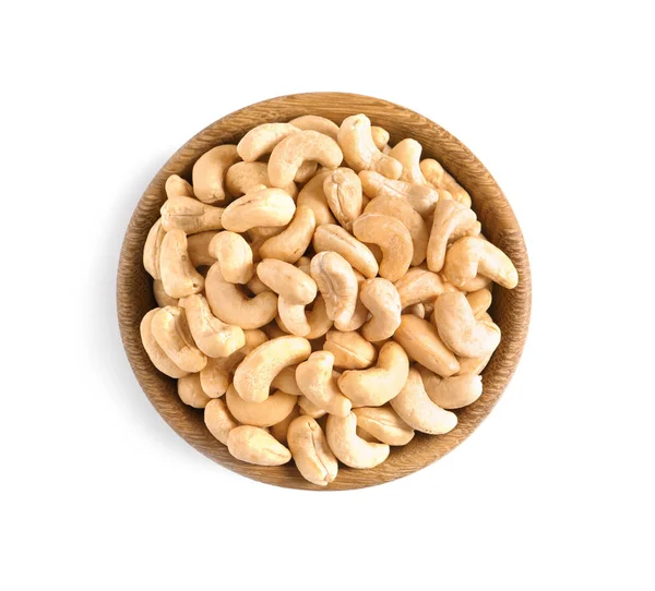 Tasty Cashew Nuts Bowl Isolated White Top View — Stock Photo, Image