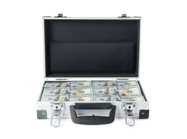 Beyaz arka plan üzerinde para zor durumda dolu açık