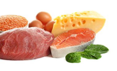Doğal gıda protein yüksek, beyaz arka plan üzerinde ayarla