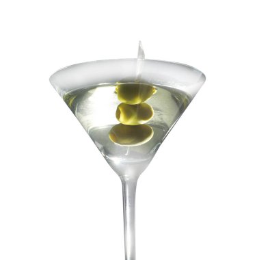 Beyaz zemin üzerine zeytin martini cam
