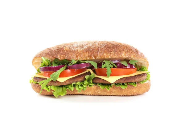 Delicioso Sándwich Con Queso Sobre Fondo Blanco — Foto de Stock