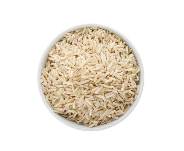 Beyaz Arka Plan Üstten Görünüm Üzerinde Kahverengi Pirinç Seramik Kase — Stok fotoğraf