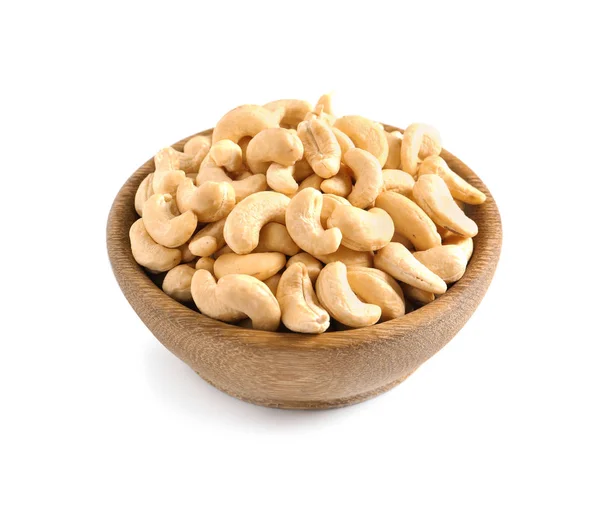 Sabrosas Nueces Anacardo Tazón Aislado Blanco — Foto de Stock