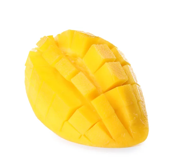 Frische Saftige Mango Hälfte Auf Weißem Hintergrund — Stockfoto