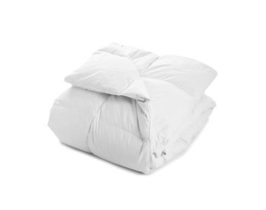 Yumuşak battaniye beyaz arka plan üzerinde katlanmış. Tekstil yatak odası iç için