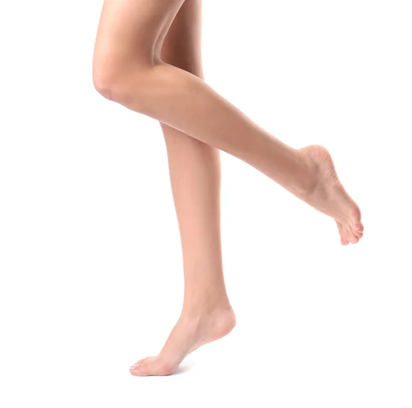 Frau Mit Schönen Beinen Auf Weißem Hintergrund Nahaufnahme Wellness Behandlung — Stockfoto