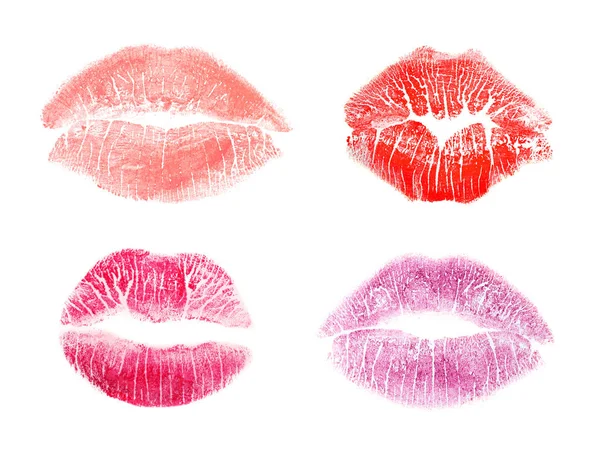 Set Met Kleur Lippenstift Kus Merken Witte Achtergrond — Stockfoto