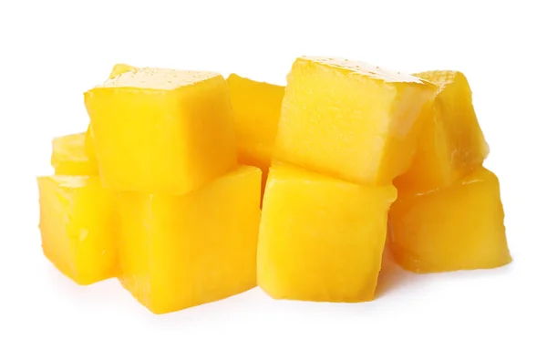 Fresh Juicy Mango Cubes White Background — Stock Photo, Image