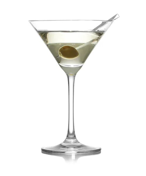 Beyaz Zemin Üzerine Zeytin Martini Cam — Stok fotoğraf