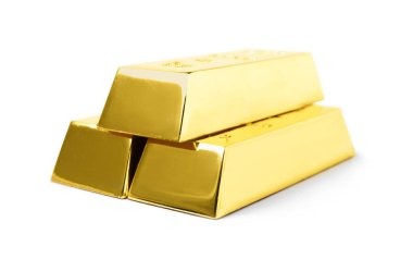 Beyaz izole yığın parlayan altın barlar