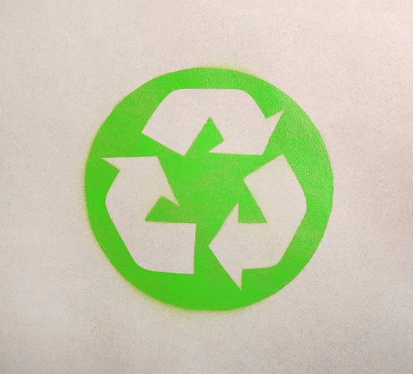 Symbole Recyclage Sur Papier Cartonné Vue Dessus — Photo