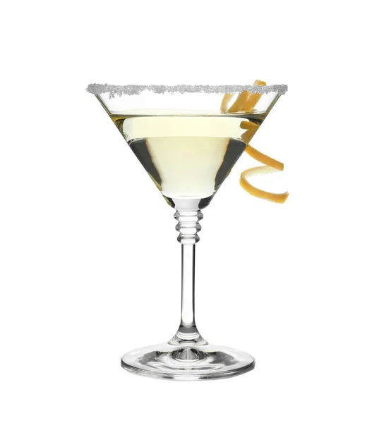 Copo Coquetel Martini Clássico Com Raspas Limão Fundo Branco — Fotografia de Stock
