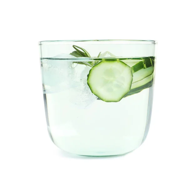 Glass Fresh Cucumber Water White Background — Stock Photo, Image