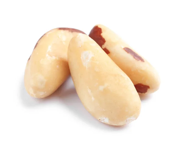 Köstliche Paranüsse Auf Weißem Hintergrund Gesunde Zwischenmahlzeit — Stockfoto