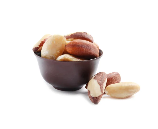 Bowl Brazil Nuts White Background — Stock Photo, Image