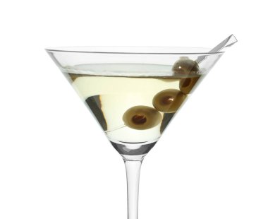 Beyaz zemin üzerine zeytin martini cam