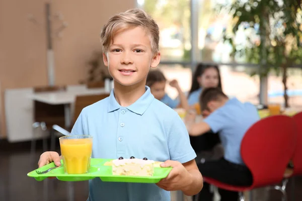 Happy School Children Holding Food Tray in Canteen Stock Photo - Image of  education, child: 142597954