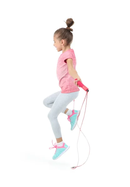 Active Girl Jumping Rope White Background — Stock Photo, Image