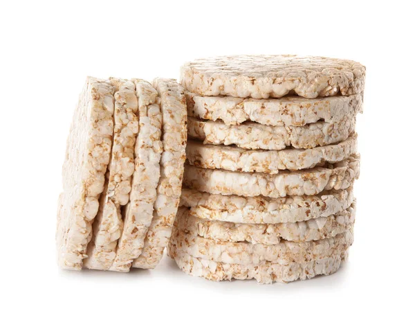 Beyaz arka plan üzerinde gevrek pirinç kek. Sağlıklı snack