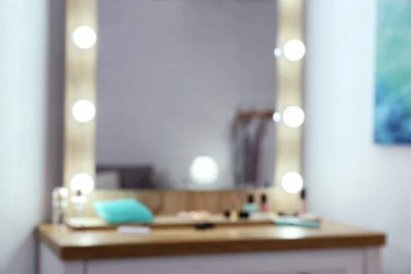 Vista Turva Espelho Maquiagem Mesa Vestiário — Fotografia de Stock