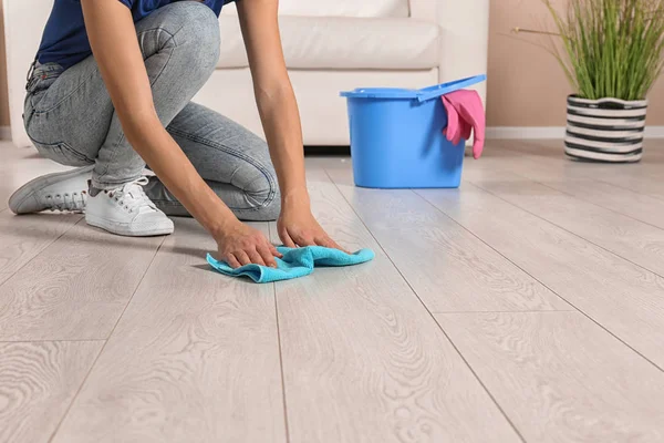 Cleaning Supplies Floor Living Room Space Text — Stock Photo, Image