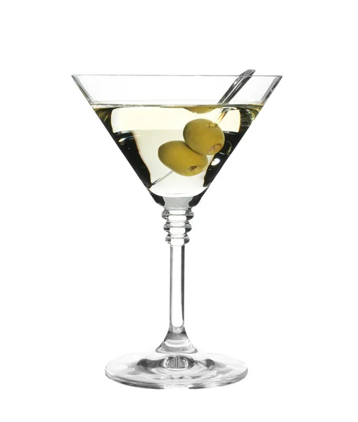 Glas Klassischer Martini Cocktail Mit Oliven Auf Weißem Hintergrund — Stockfoto