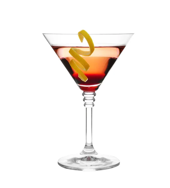 Glas Van Martini Cocktail Met Citroenschil Witte Achtergrond — Stockfoto