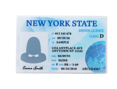 Amerikan ehliyet beyaz arka planda, üstten görünüm