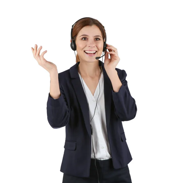 Female Technical Support Operator Headset Isolated White — Stock Photo, Image