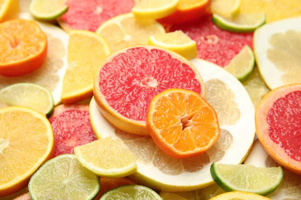 Slices Different Citrus Fruits Background — Stock Photo, Image
