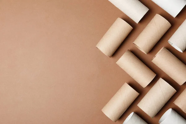 Composición Plana Con Rollos Papel Higiénico Vacíos Espacio Para Texto — Foto de Stock