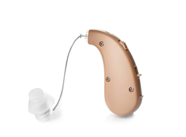 Doctor Giving Patient Hearing Aid Table Clinic Closeup — Stock Photo, Image