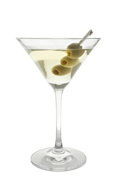 Glas Olivenmartini Auf Weißem Hintergrund — Stockfoto