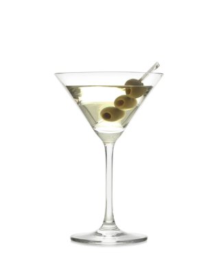 Beyaz zemin üzerine zeytin martini cam