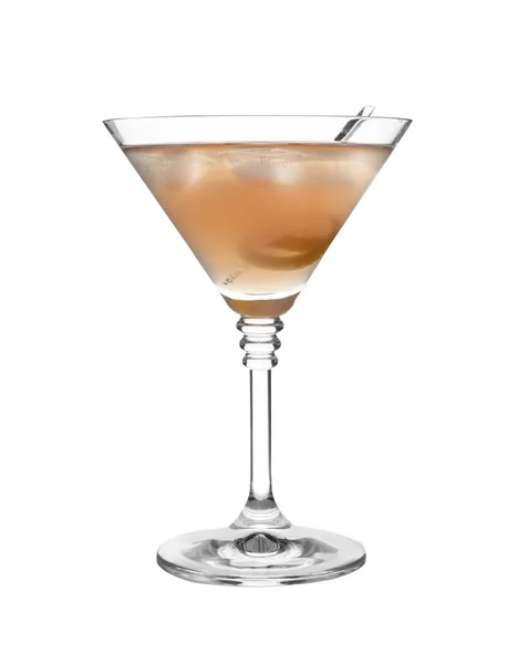 Verre Cocktail Martini Avec Glaçons Zeste Citron Sur Fond Blanc — Photo