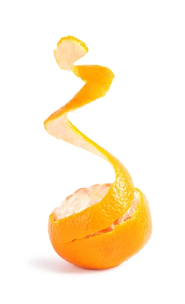 Peel Och Mogna Mandarin Vit Bakgrund Citrusfrukter — Stockfoto