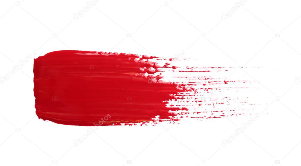 Abstract brushstroke of red paint isolated on white