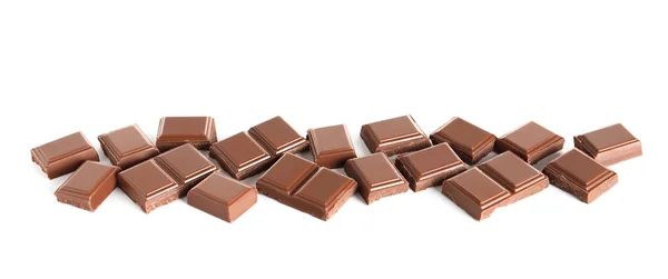 Pieces Tasty Milk Chocolate White Background — Stock Photo, Image