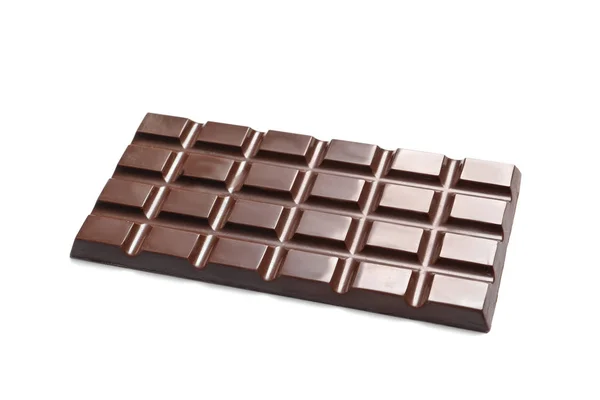 Barra Chocolate Escuro Saboroso Fundo Branco — Fotografia de Stock