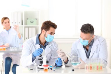 Laboratuvarda çalışan bilim adamları. Araştırma ve analiz