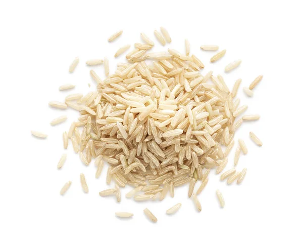 Pile Brown Rice White Background Top View — Stock Photo, Image