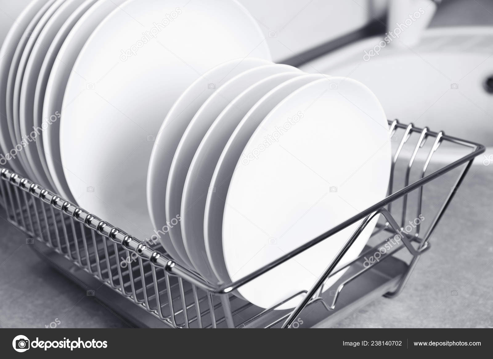 Drying Rack Clean Dishes Kitchen Counter Stock Photo by NewAfrica