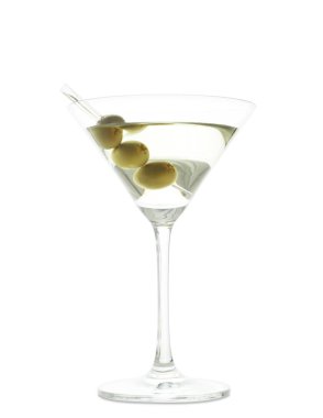 Beyaz zemin üzerine zeytin martini cam