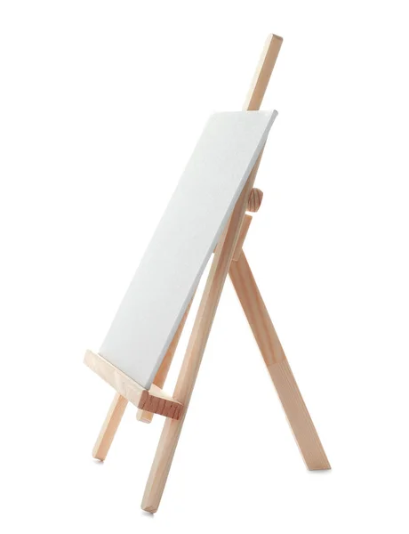 Cavalete Madeira Com Placa Lona Branco Fundo Branco Pintura Infantil — Fotografia de Stock