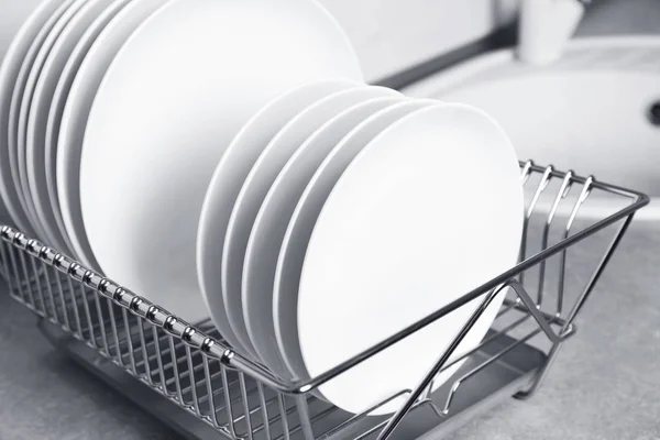 Drying Rack Clean Dishes Kitchen Counter — Stock Photo, Image